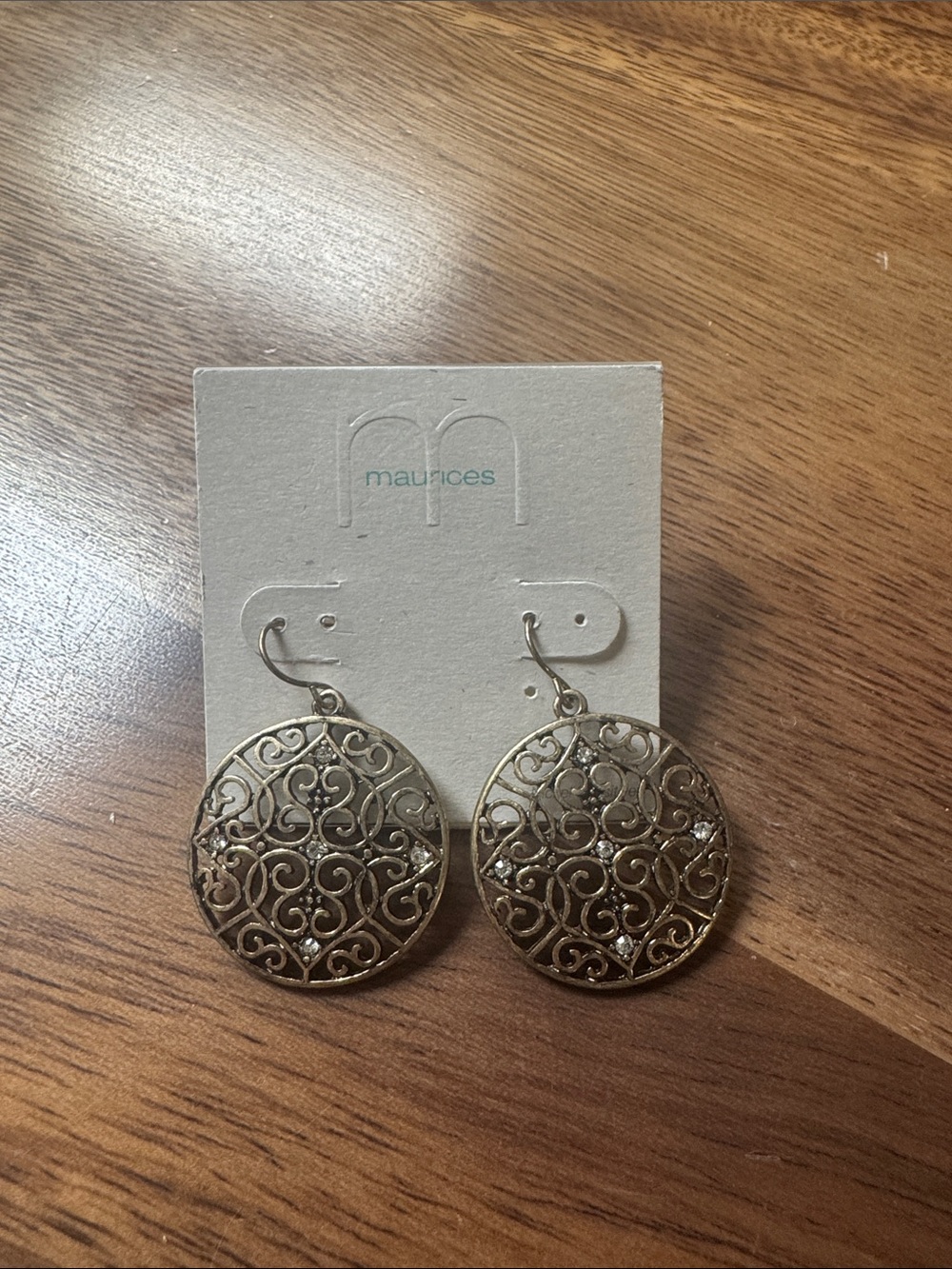 Maurices Gold Filigree Round Drop Earrings with Sparkle
